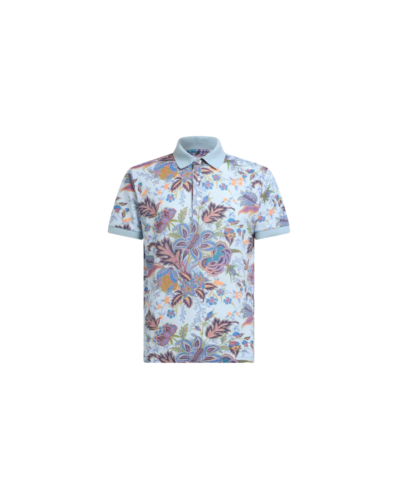 Etro Poloshirt Aus Baumwolle Mit Print, Herren, Himmelblau, Größe Himmelblau