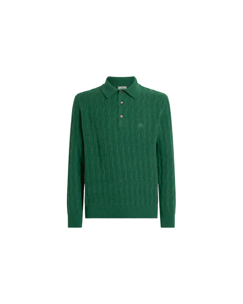 Etro Pullover Im Polostil Aus Kschmir Mit Wellenmuster, Herren, Grün, Größe Grün