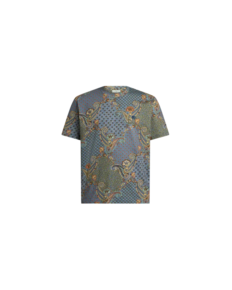 Etro T-shirt Aus Baumwolljersey Mit Paisley- Und Kravatten-motiv, Herren, Hellblau, Größe Hellblau