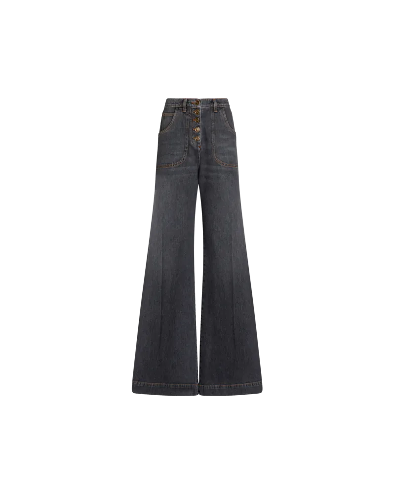 Etro Schlagjeans Mit Pegaso-knöpfen, Damen, Grau, Größe Grau