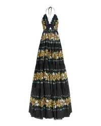 Etro Langes Kleid Mit Blumendruck, Schwarz Schwarz