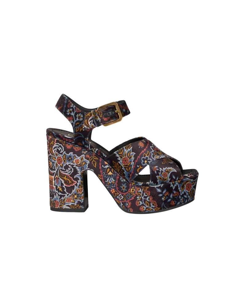 Etro Plateau-sandalen Aus Bedrucktem Samt, Damen, Schwarz Schwarz