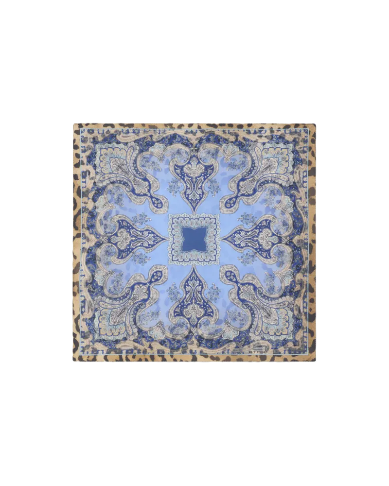 Etro Pochette Aus Seide Mit Animal-paisley-motiv, Herren, Hellblau Hellblau