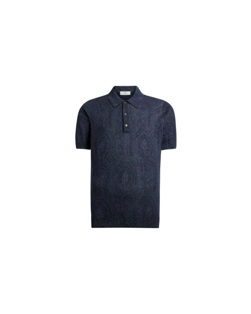 Etro Poloshirt Aus Einer Baumwollmischung Mit Floralem Paisley-motiv, Herren, Blau, Größe Blau