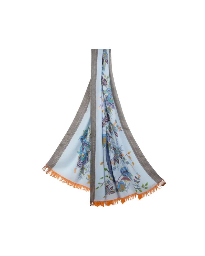 Etro Schal Aus Wolle Mit Pfauen, Herren, Himmelblau Himmelblau