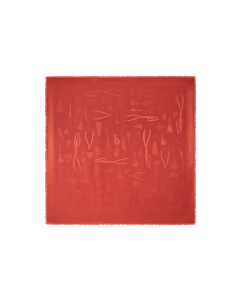 Etro Jacquard-schultertuch Aus Seide Und Wolle Mit Charm-motiv Ton In Ton, Damen, Rot Rot