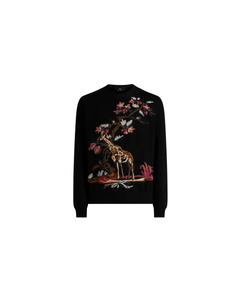 Etro Jacquard-pullover Aus Einem Mix Aus Wolle Und Kaschmir Mit Giraffen-motiv, Herren, Schwarz, Größe Schwarz