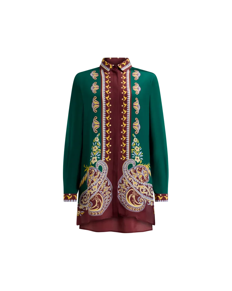 Etro Lange Hemdbluse Aus Seide Mit Platziertem Print, Damen, Bordeaux, Größe Bordeaux