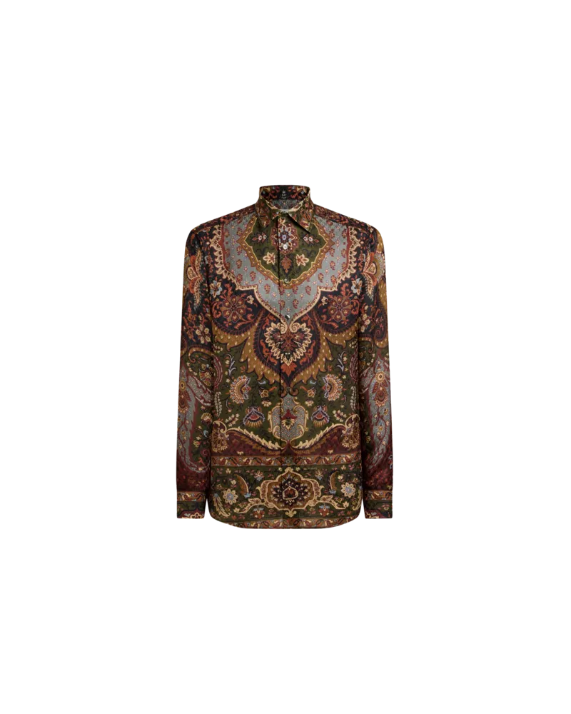 Etro Jacquard-hemd Aus Einer Seidenmischung Mit Hahnentritt-motiv Und Print, Herren, Grün, Größe Grün