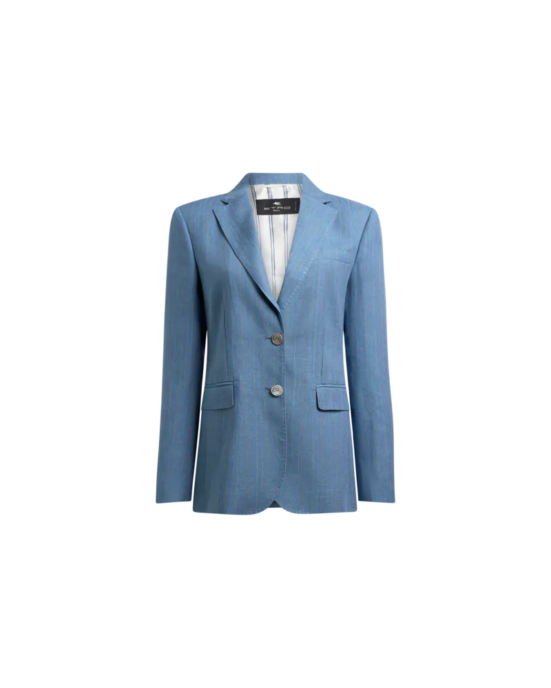 Etro Einreihige Jacke Mit Pegaso-knöpfen Und Streifenmuster, Damen, Hellblau, Größe Hellblau