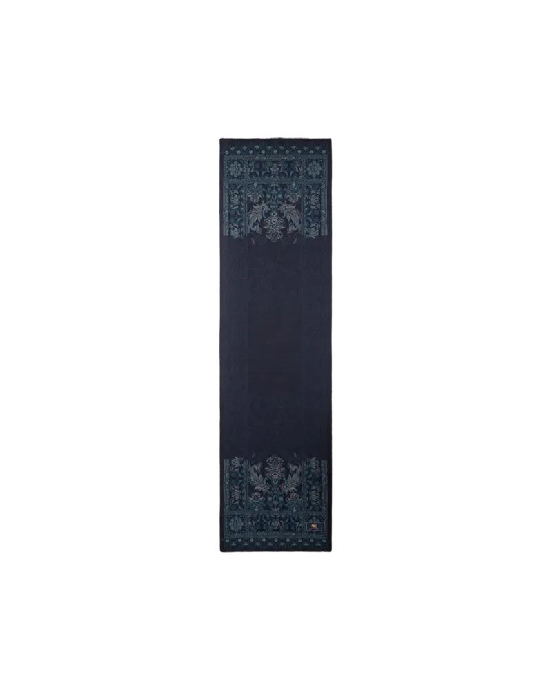 Etro Schal Aus Wolle Und Seide Mit Jacquardmuster, Herren, Blau Blau
