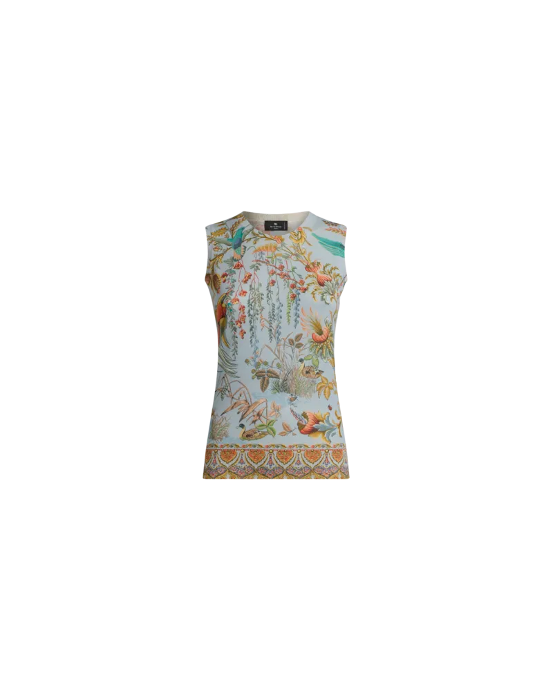 Etro Top Aus Seide Und Kaschmir Mit Motiv Flora Und Fauna, Damen, Hellblau, Größe Hellblau