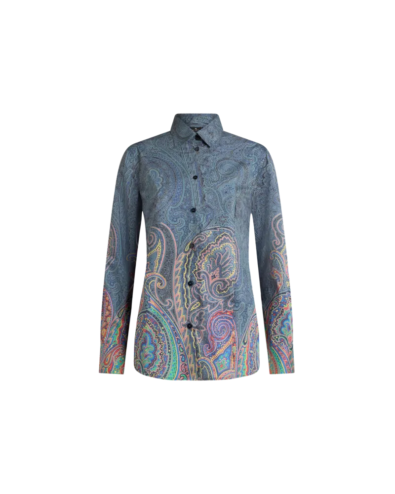 Etro Hemd Slim Fit Mit Paisley In Neonfarbe, Damen, Navyblau, Größe Navyblau