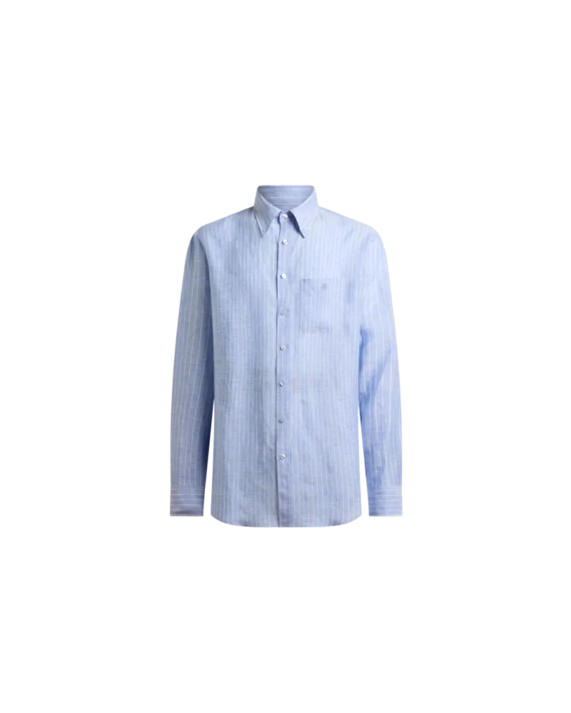 Etro Button-down-hemd Aus Gestreiftem Leinen Mit Pegaso-logo, Herren, Hellblau, Größe Hellblau