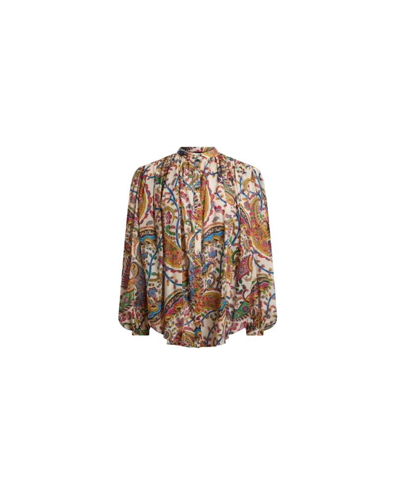 Etro Floral Paisley Cotton Shirt With Mandarin Collar, Damen, Multicolor, Größe Multicolor