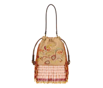 Tasche Kalispera Klein Aus Bast Mit Stickerei Und Fransen, Damen, Beige