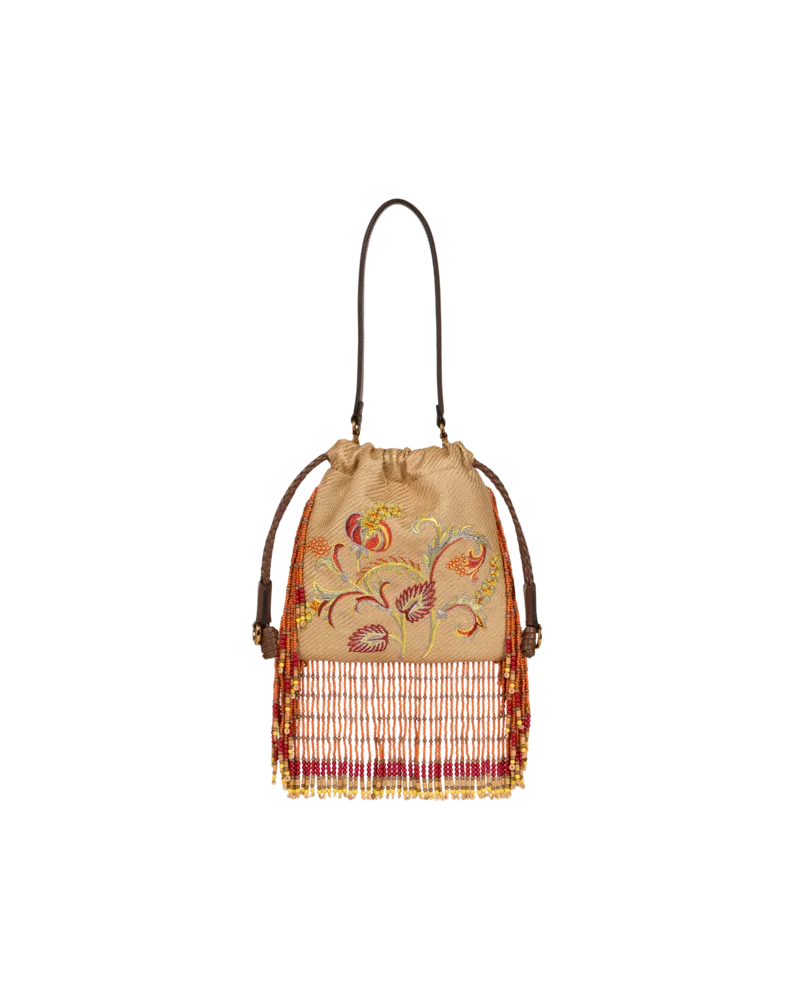 Etro Tasche Kalispera Klein Aus Bast Mit Stickerei Und Fransen, Damen, Beige Beige