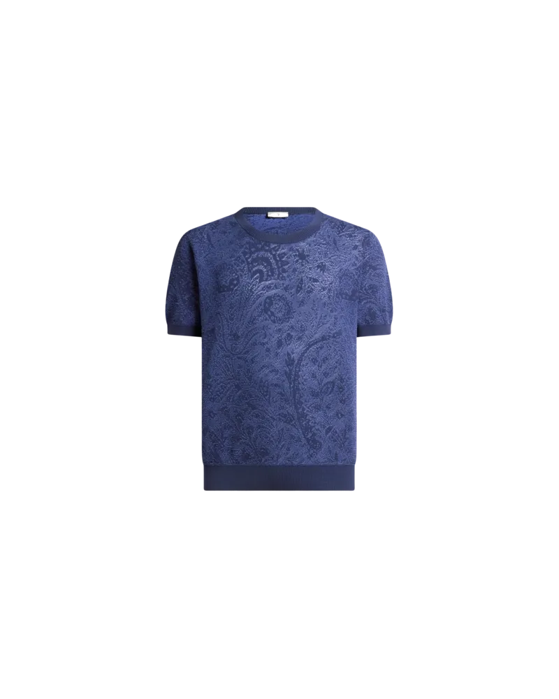 Etro T-shirt Aus Trikot Aus Baumwolle Mit Floralem Paisley-motiv, Herren, Blau, Größe Blau