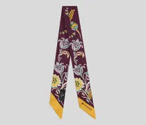 Schmaler Schal Aus Seide Mit Narzissenmotiv, Damen, Bordeaux
