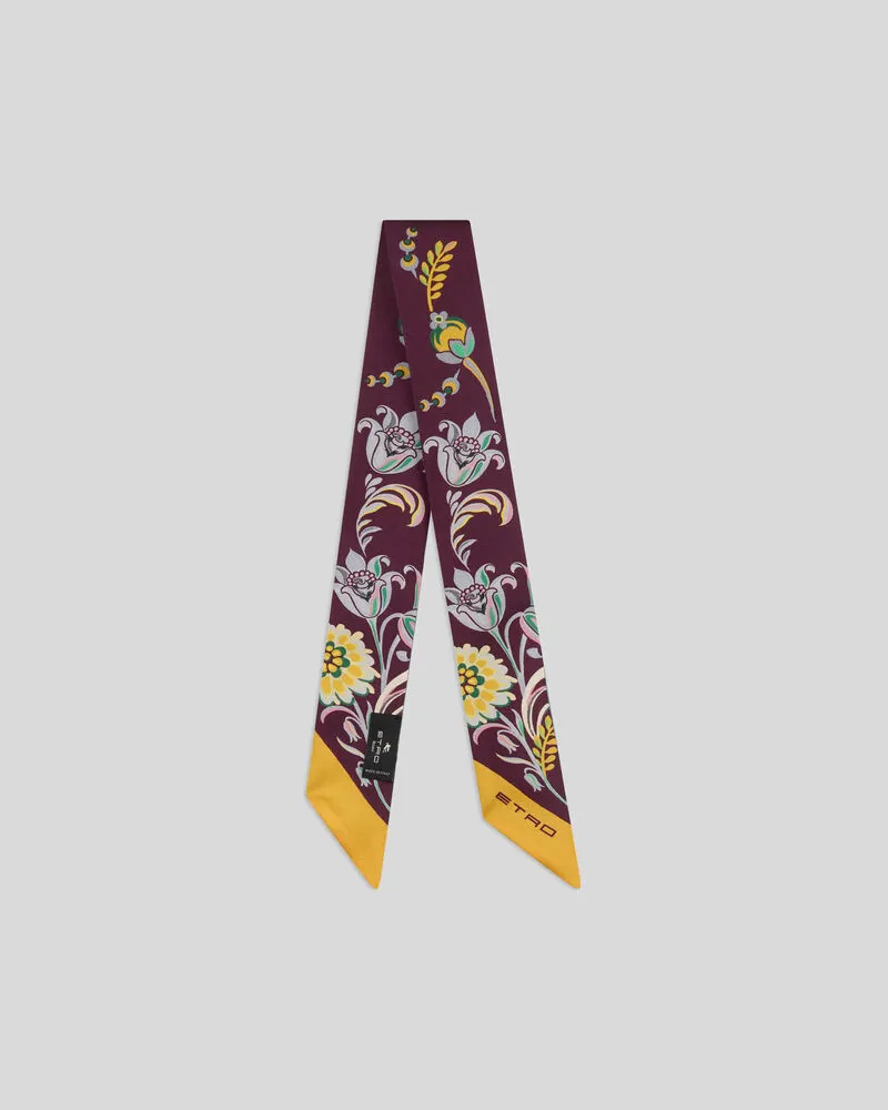 Etro Schmaler Schal Aus Seide Mit Narzissenmotiv, Damen, Bordeaux Bordeaux
