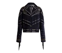 Jacke Aus Leder Mit Nieten Und Fransen, Damen, Navyblau, Größe