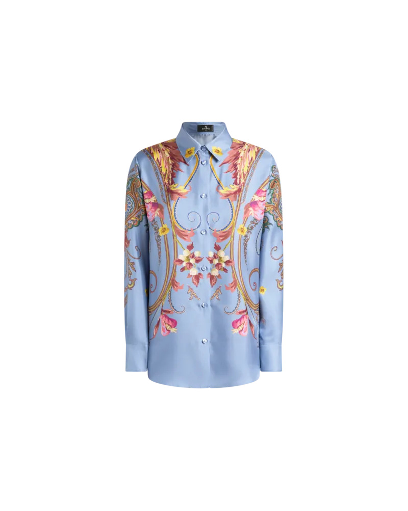 Etro Hemdbluse Aus Seide Mit Platziertem, Floralem Paisley-print, Damen, Hellblau, Größe Hellblau