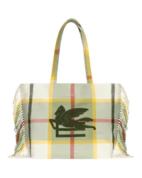 Etro Shopper Soft Trotter Gross Mit Jacquard-karomuster Und Fransen, Weiß Weiß