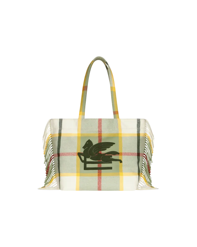 Etro Shopper Soft Trotter Gross Mit Jacquard-karomuster Und Fransen, Weiß Weiß