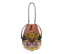 Kleine Tasche Kalispera Aus Veloursleder Mit Perlen Und Fransen, Damen, Pulverpinkel
