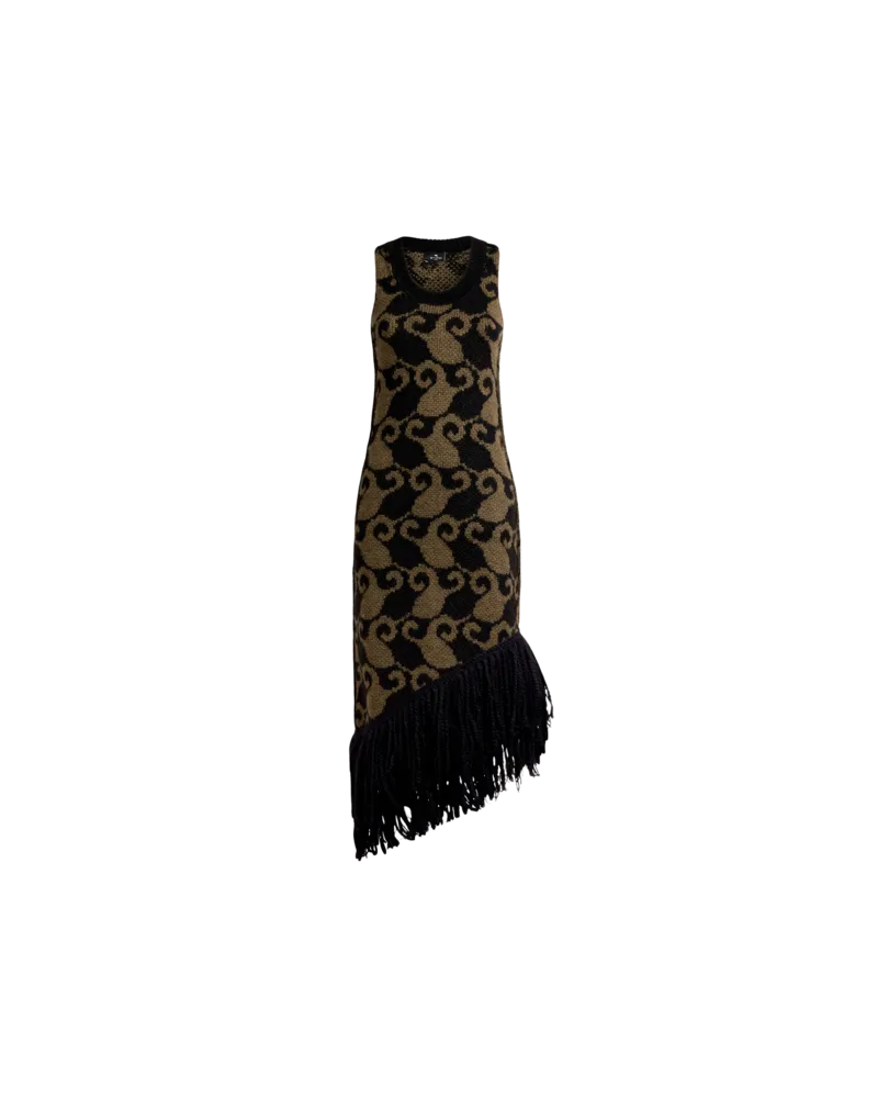 Etro Maxikleid Aus Wolle Und Alpaka Mit Jacquard-muster Und Fransen, Damen, Schwarz, Größe Schwarz