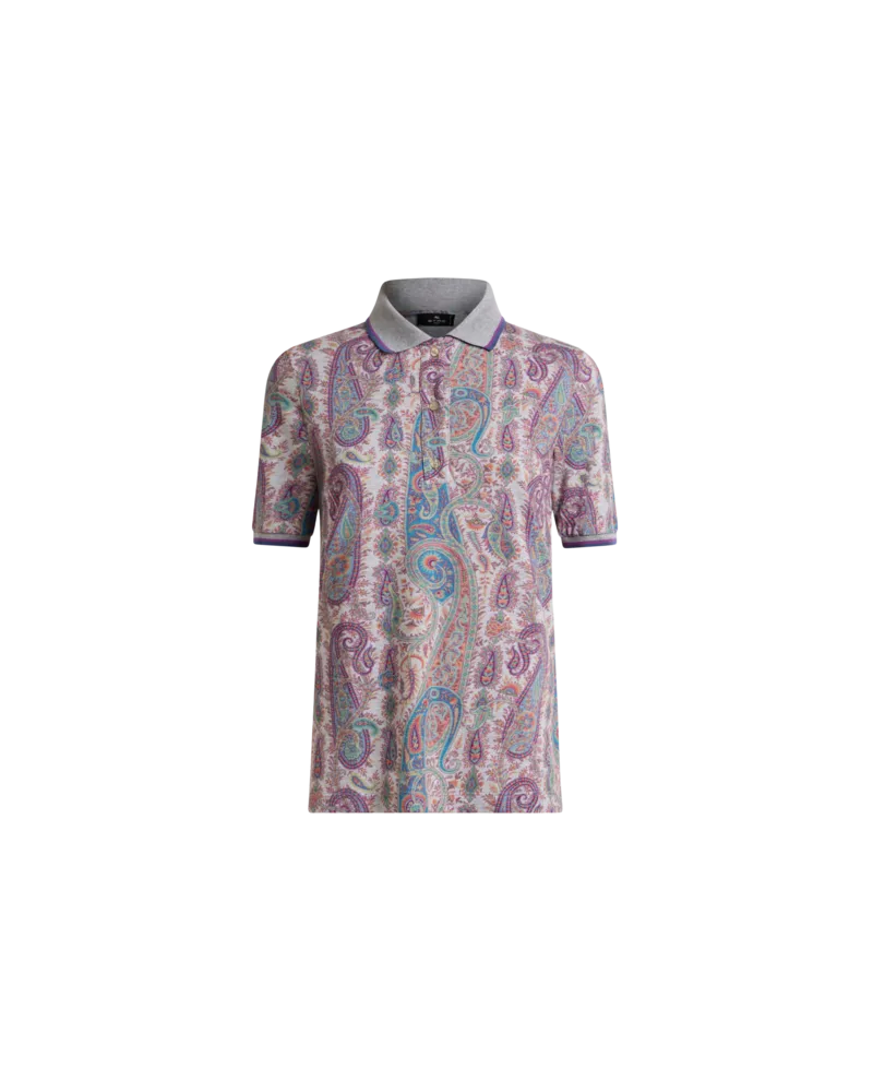 Etro Cotton Pique Polo Shirt With Leafy Paisley Motif, Damen, Violett, Größe Violett