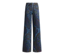 Jeans Mit Weitem Bein Aus Denim Aus Baumwolle Mit Paisley-motiv, Damen, Hellblau, Größe