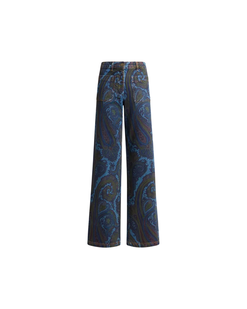 Etro Jeans Mit Weitem Bein Aus Denim Aus Baumwolle Mit Paisley-motiv, Damen, Hellblau, Größe Hellblau