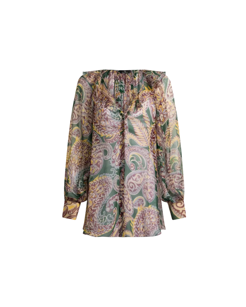 Etro Hemdbluse Aus Seide Mit Rüsche Und Paisley-motiv, Damen, Grün, Größe Grün
