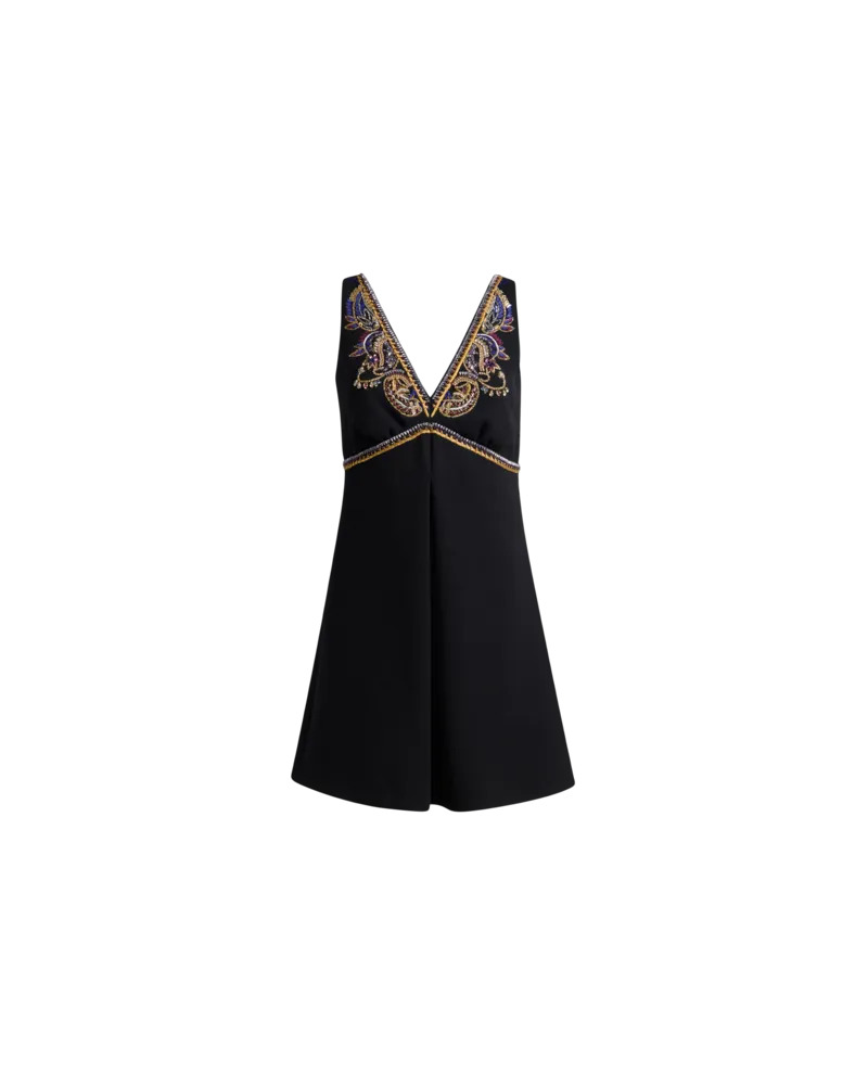 Etro Minikleid Aus Wolle Mit Paisley-foliage-stickerei, Damen, Schwarz, Größe Schwarz