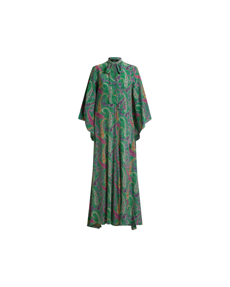 Etro Langes Kleid Aus Seide Mit Tuch Und Floralem Paisley-motiv, Damen, Grün, Größe Grün