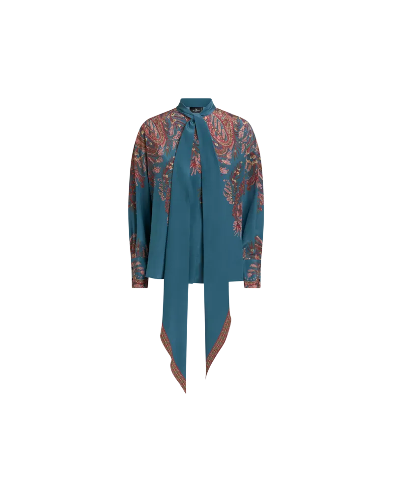 Etro Bluse Aus Seide Mit Platziertem Druck, Damen, Hellblau, Größe Hellblau