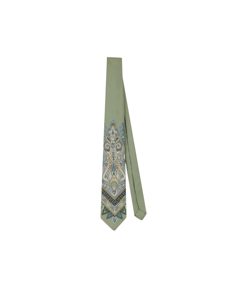 Etro Krawatte Aus Seide Mit Platziertem, Floralem Paisley-print, Herren, Grün Grün