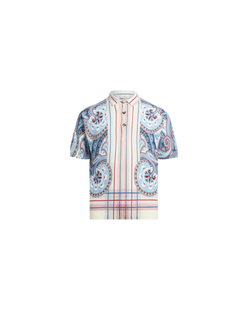 Etro Poloshirt Aus Baumwolle Mit Paisley Und Streifen, Herren, Weiß, Größe Weiß