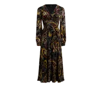Midi-wickelkleid Aus Dévoré-samt Mit Floralem Paisley-motiv, Damen, Schwarz, Größe