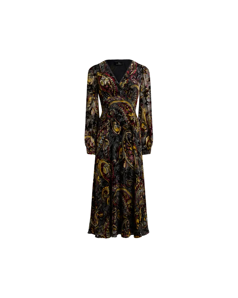 Etro Midi-wickelkleid Aus Dévoré-samt Mit Floralem Paisley-motiv, Damen, Schwarz, Größe Schwarz