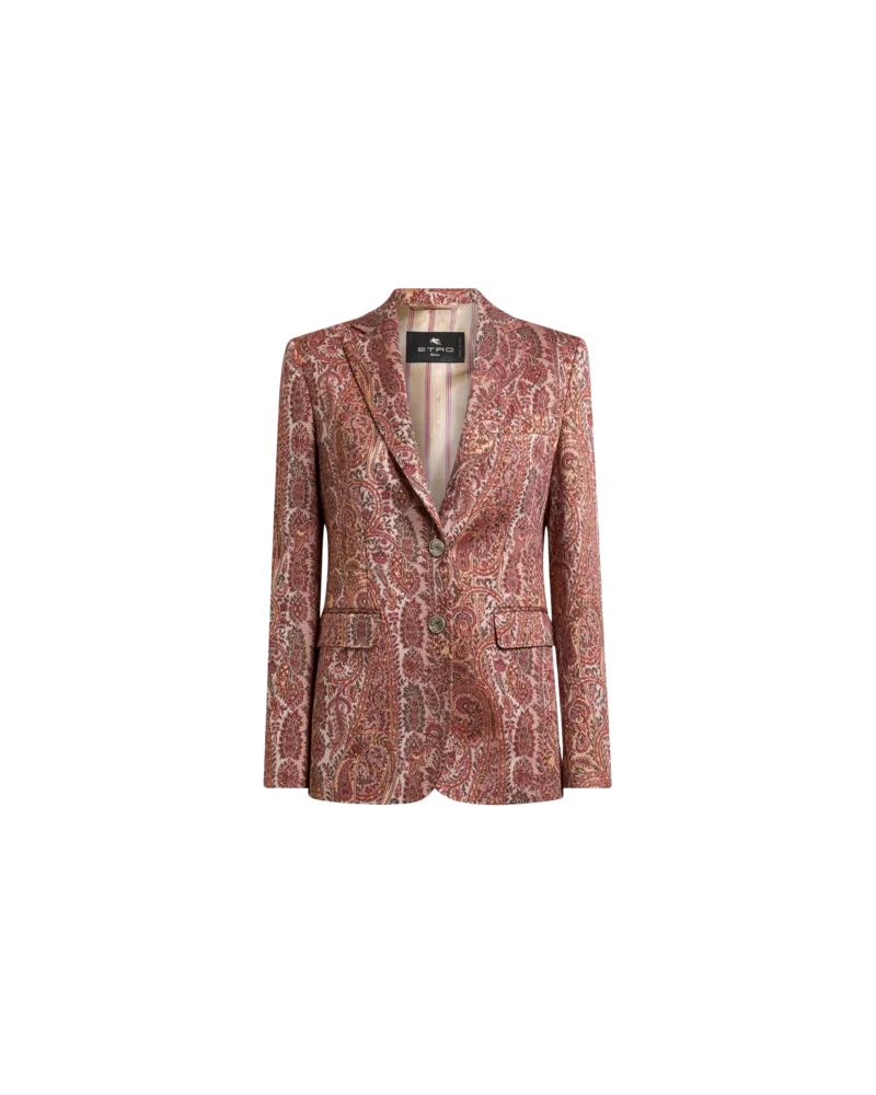 Etro Einreihige Jacquard-jacke Aus Einer Baumwollmischung Mit Paisley-foliage-motiv, Damen, Rot, Größe Rot