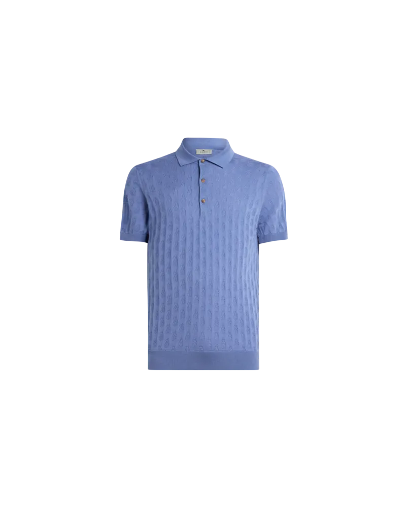 Etro Poloshirt Aus Baumwoll-strickstoff Mit Mikro-paisleys, Herren, Blau, Größe Blau