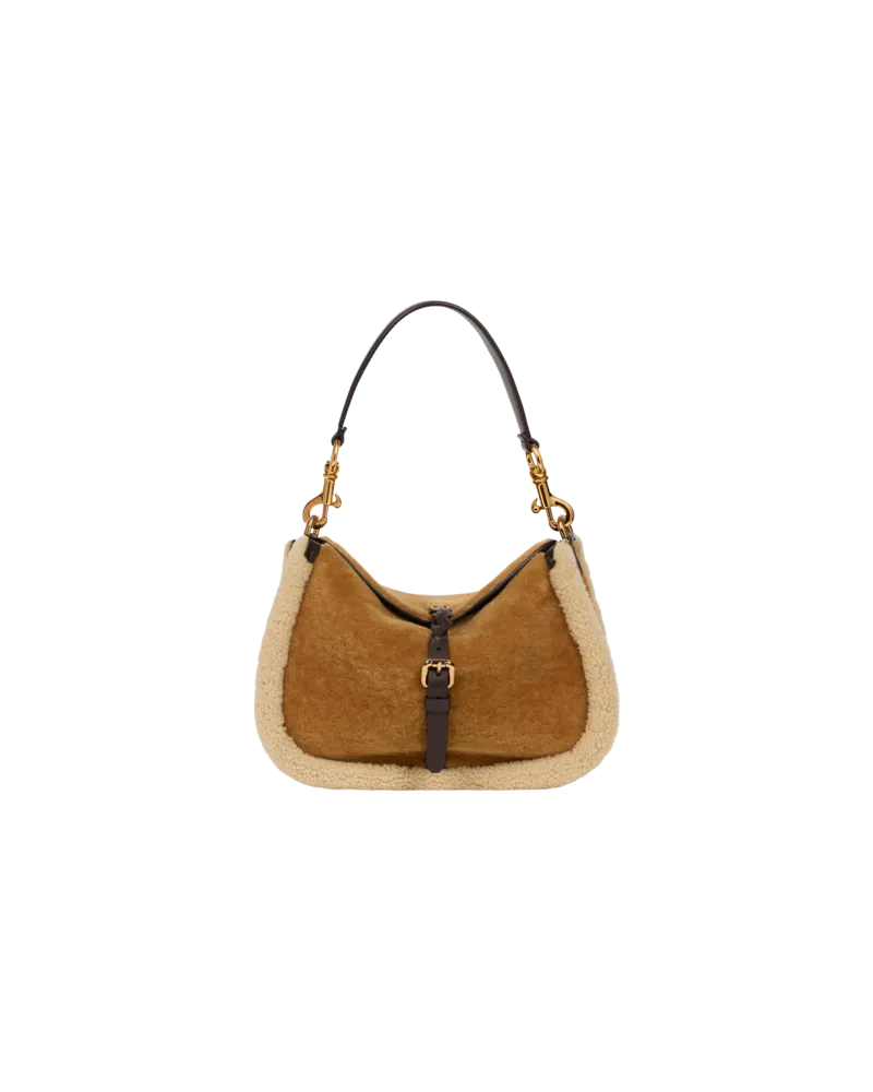 Etro Mittelgrossetasche Pony Aus Shearling, Damen, Kamel Kamel