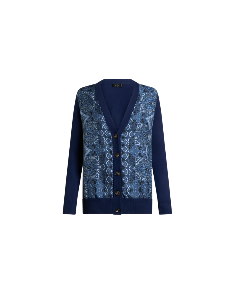 Etro Cardigan Mit Tuchmuster, Damen, Navyblau, Größe Navyblau
