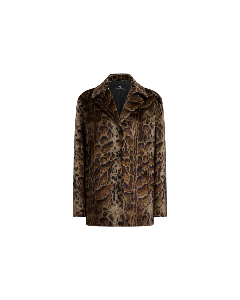 Etro Kurzer Mantel Aus Samt Mit Leopardenmotiv, Damen, Braun, Größe Braun