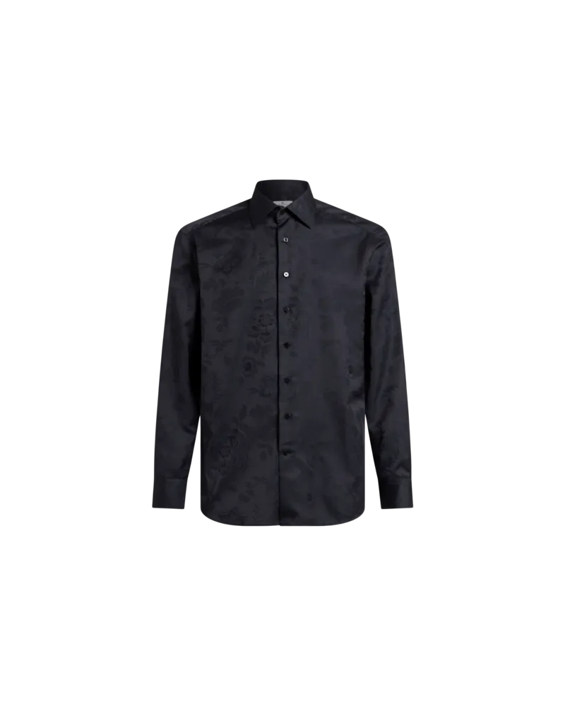 Etro Hemd Aus Jacquard Mit Floralem Muster, Herren, Schwarz, Größe Schwarz