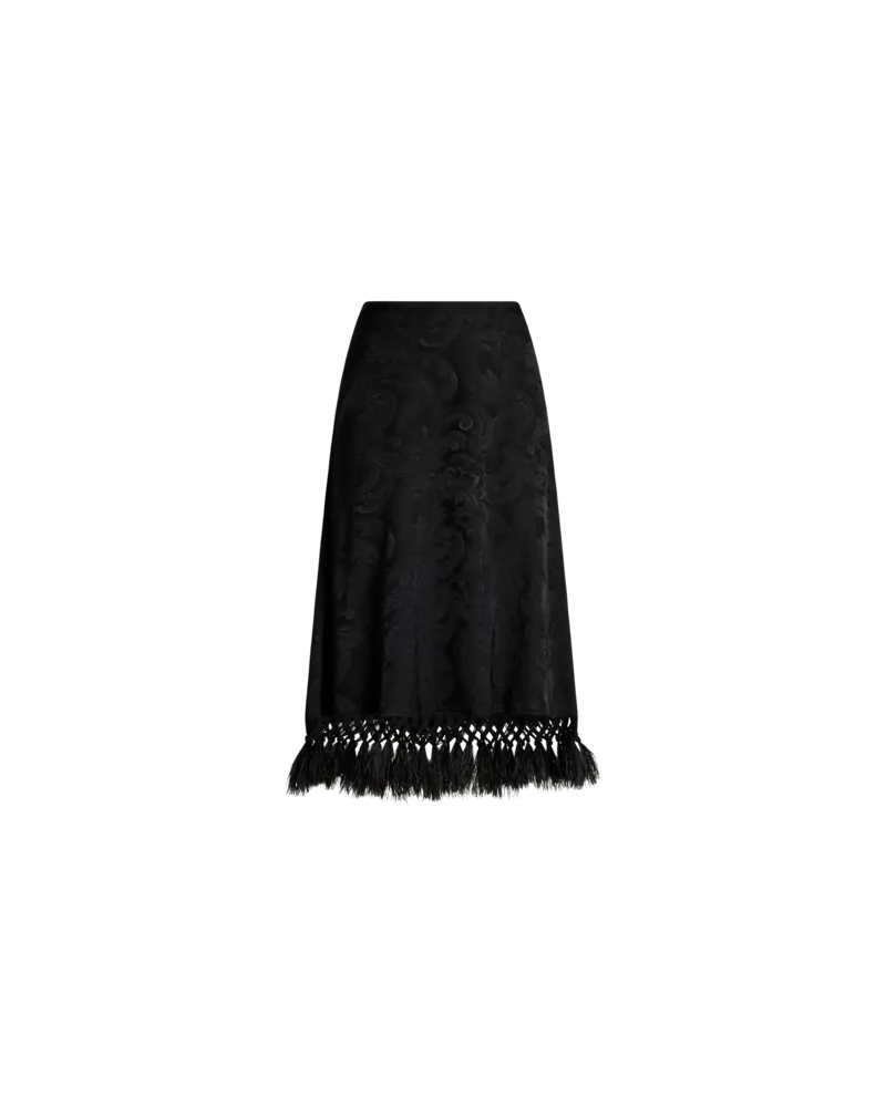 Etro Jacquard-midirock Mit Straussenfedern Und Paisley-muster, Damen, Schwarz, Größe Schwarz