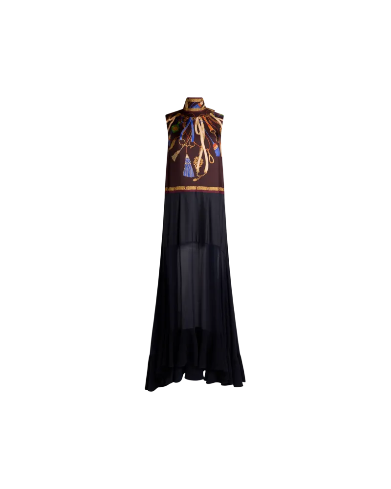 Etro Langes Kleid Aus Seide Mit See-through-rock Und Platziertem Print, Damen, Blau, Größe Blau