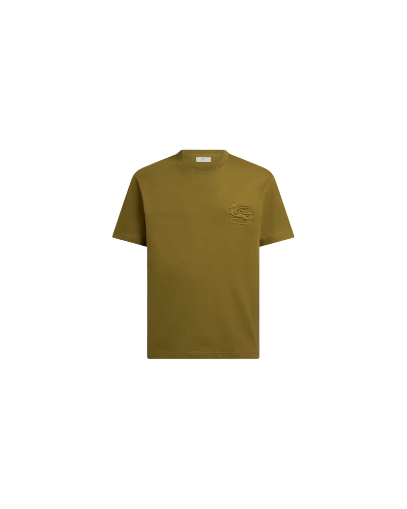 Etro T-shirt Aus Baumwolljersey Mit Erhabenem Pegaso-logo, Herren, Grün, Größe Grün